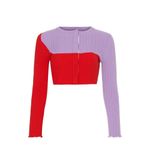 Victor Glemaud Red Purple Colorblock Cropped Cardigan Wool Sweater XS Photo 4