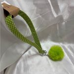 Handmade  Green and White Polka Dot Wristlet Keychain with Green Pompom Photo 1