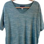 simply styled Vintage  V-neck Top Soft Stretch Heathered Teal Turquoise Blouse Photo 4