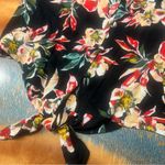 Roxy New Black Red Floral Blouse tie front size small long sleeve Photo 4
