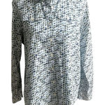 Lands' End  Women’s Sz L Blue Green All Over Floral Print Button Up Shirt Collared Photo 0