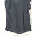 Rock & Republic Top Woman's Medium Black Tan Glitter Semi-Sheer Fleur De Lis Photo 7