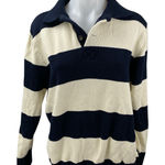 Brandy Melville  Blue Cream Stripe Collared Long Sleeve Henley Sweater Top Size M Photo 0