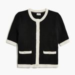 J.Crew  WOMENS SHORT SLEEVE LADY CARDIGAN SWEATER BLACK WHITE LARGE CA470 Photo 0