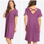 Yelete  Criss Cross Back TShirt Dress Swing Athletic VNeck Purple S Photo 1