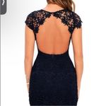 Harper Navy Blue Crochet Lace Open Back Dress Small, Fitted Mini Dress Blue Size L Photo 9