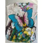 Vintage Azi Mesh Top Large Butterfly Floral Embellished Artsy Whimsy Tattoo Y2K Photo 2
