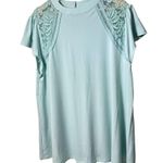 Torrid  Top Womens 3X Green Studio Crepe Jersey Mock Neck Lace Flutter Romantic Photo 2