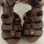 Frye  Brown Leather Platform Heels / Chunky Wood Heel Strappy Sandal Size 7 Photo 1