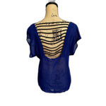 Trixxi  Women's Blue Shirt Sleeve Sheer Top Size Medium. Photo 1