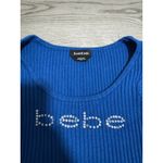 Bebe  Blue‎ Rhinestone Logo Ribbed Long Sleeve Bodycon Mini Dress Fall  Medium Photo 1