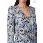 Veronica Beard 14 Riggins Dress Mini Shift Blue Silk Floral V Neck Long Sleeves Photo 1