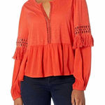 Lucky Brand Cutout Illusion Peasant Blouse Orange Photo 0