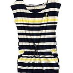Beach By Exist  Womens Medium Nautical Striped Navy White Yellow Drawstring Dress Photo 0