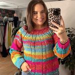 Rainbow Stripe Crochet Knit Long Sleeve Pullover Sweater Size M Photo 0