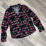 New York & Co. Sisterhood Community Graphic Print Shirt Black Neon Large Photo 6