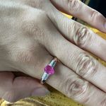 Natural Pink Sapphire Moissanite Sterling Silver Cocktail Ring Size 11 Photo 3