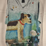 Inoah Womens Gray Short Sleeve Dog Print Hoodie Shirt Top I Noah Small Photo 0