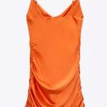 ZARA  Satin Side Ruched Slip Dress Orange Sz S Photo 7