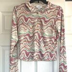 💝JUST POLLY psychedelic marble button ribbed long sleeve shirt💝 Size L Photo 0
