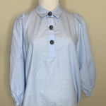 ZARA  Blue Bead Button Cropped Puff Sleeve Blouse Sz Medium Photo 0