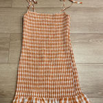 Reformation NWT  Gemini Smocked Gingham Orange Mini Dress Size S Photo 0