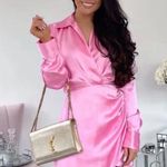 ZARA mini dress satin effect drapped long sleeve pink party wedding coctail Photo 2