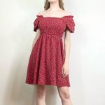 SheIn  Red & White Polka Dot Smocked Puff Sleeve Dress Photo 2