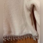 ZARA Long Sleeve Ribbed Crop Top Rhinestone Fringe in Oyster White Size Medium Photo 13