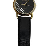 1980s Tali Beverly Hills Watch Rhinestone Accent Gold Tone Black Face Quartz Photo 0