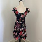 Serendipity  Floral Mini Fit & Flare Dress Large Black Pink Flower Lace‎ Ruched L Photo 2