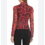 Bagatelle Collection Rose Print Mesh Ruched Mock Neck Long Sleeve Blouse Large Photo 1