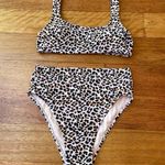Xhilaration Leopard Print Pink Black & Brown Ribbed High Waisted Bikini Photo 0
