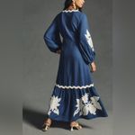 Farm Rio  Blue Embroidered Long Sleeve Dress M Photo 2