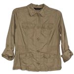Eddie Bauer  Women Tan Linen Cotton Utility Jacket Button Up Roll Tab Sleeve M Photo 1