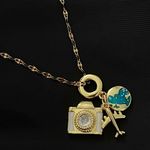 18K Gold Plated Stainless Steel Travel Charm Necklace womens jewelry GIFT Blue Photo 1