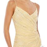 Mac Duggal Butter Yellow Gown Beaded Faux Wrap Size 14 Pastel Wedding Prom Gala Photo 2