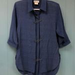 Vtg Nina Piccalino blue 80’s 90’s layered chevron‎ blouse with kilt pins size 6 Photo 0
