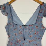 Dee Elly  Mini Dress Size Medium Floral Faux Wrap Ruffle Swiss Dot Blue Photo 4