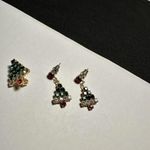 Rhinestone Christmas Tree Pierced Earrings & Brooch Pin Matching Set Gold Tone Photo 3