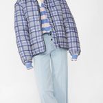 Daisy Street Blue Plaid Checkered Puffer Jacket Photo 0