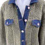 Brooklyn Karma Green Blue Denim Sherpa Fleece Collar Button Down Coat Jacket M Photo 2