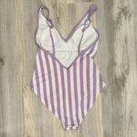 Kona Sol  Purple Stripe V Neck Low Back High Leg One Piece Swimsuit Size L Photo 1
