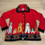 Vintage Storybook Knits Dogs Friends Button Down Cardigan Novelty Size S Red Photo 0
