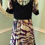 Bebe  M Black Knit Bodice Babydoll Dress W Floral Print Skirt & Short Sleeves Y2k Photo 0