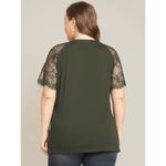 Bloomchic  Solid Contrast Lace Raglan Sleeve V Neck T-Shirt Army Green 14-16 Photo 2