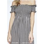Bardot Cindy Gingham Black & White Off Shoulder Smocked MIDI dress Photo 4