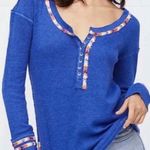 We The Free  By Free People Small Blue Rainbow Trim Happy Knit Thermal Top Photo 0