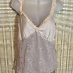 Rave Vintage 1990s Y2K Beige Floral Tank Top Ruffles Lace Trim Tie Belt Large Purple Photo 11