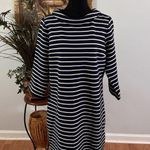 Talbots  Women Shift Strip dress Size L 3/4 Sleeve 1/4 Zipper Back Collared Photo 1